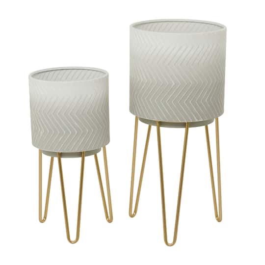 White Metal Modern Planter Set
